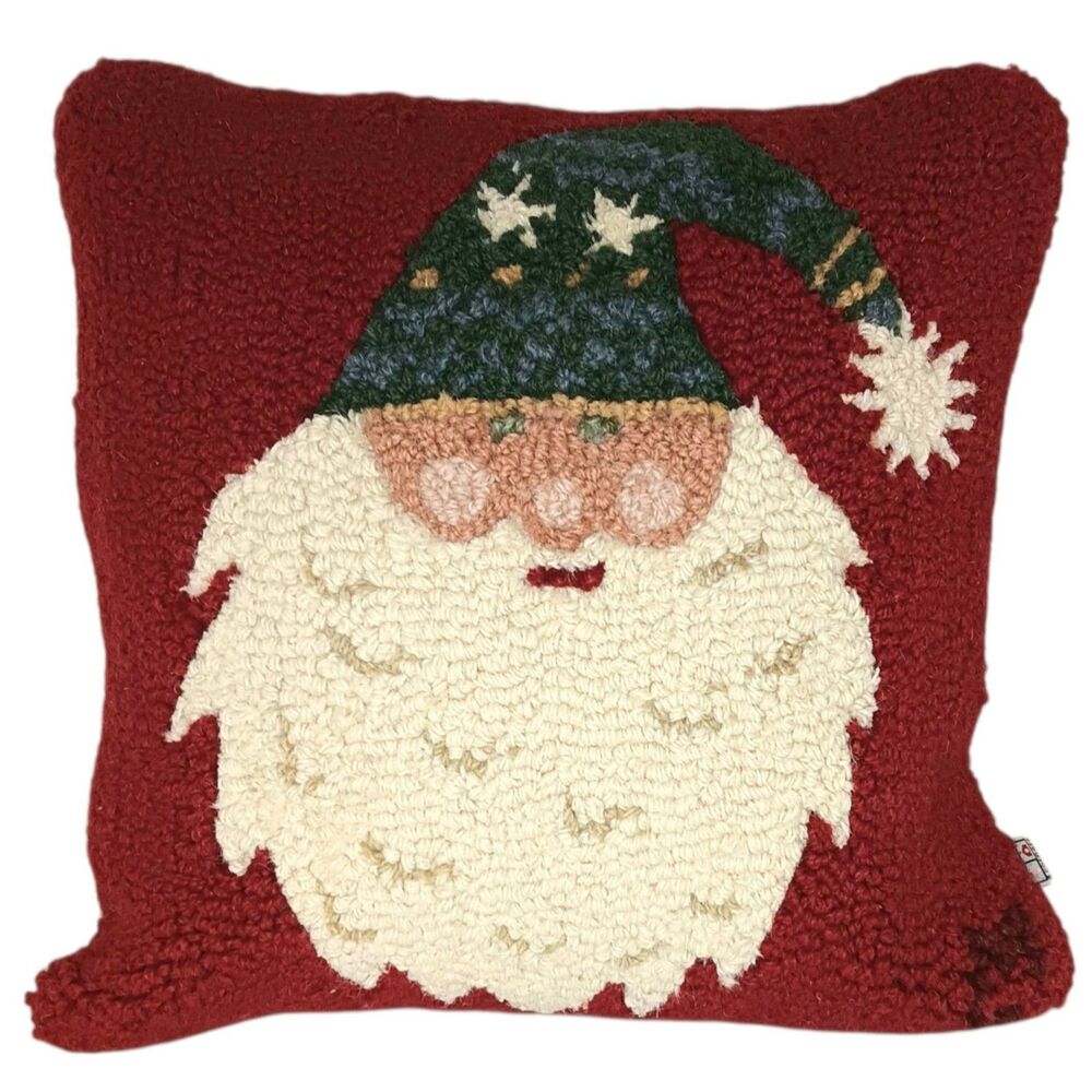 Santa Christmas Hooked Wool Pillow Laura Megroz 18" x 18" by Chandler 4 Corners